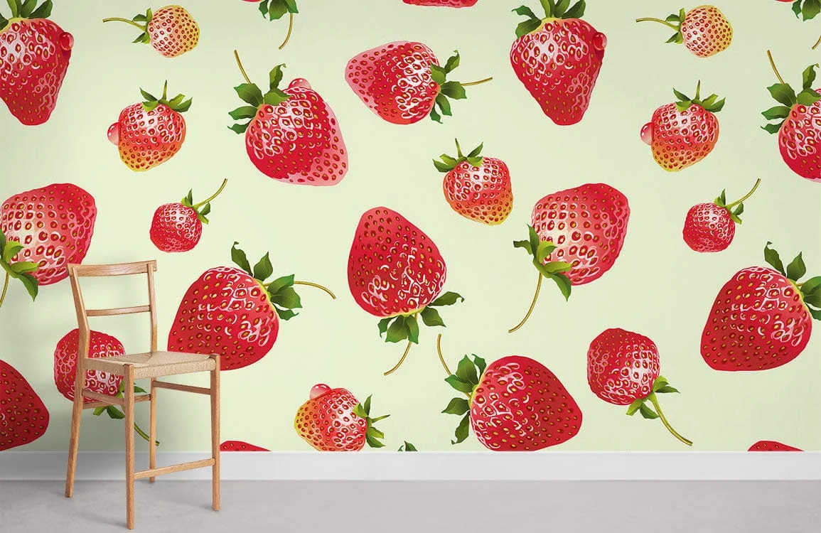 Colorful Strawberry Pattern Kids Mural Wallpaper