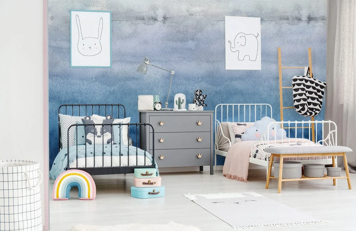 Abstract Blue Watercolor Ombre Mural Wallpaper