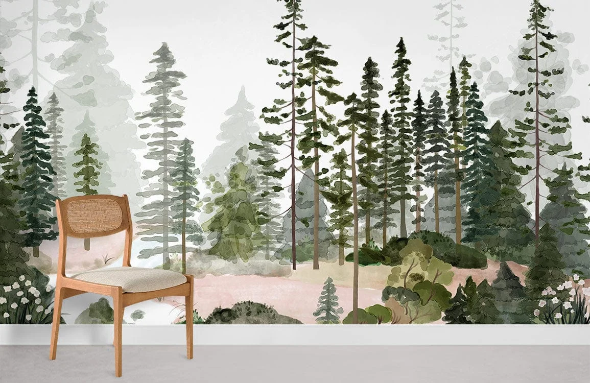 Misty Forest Scenic Mural Wallpaper